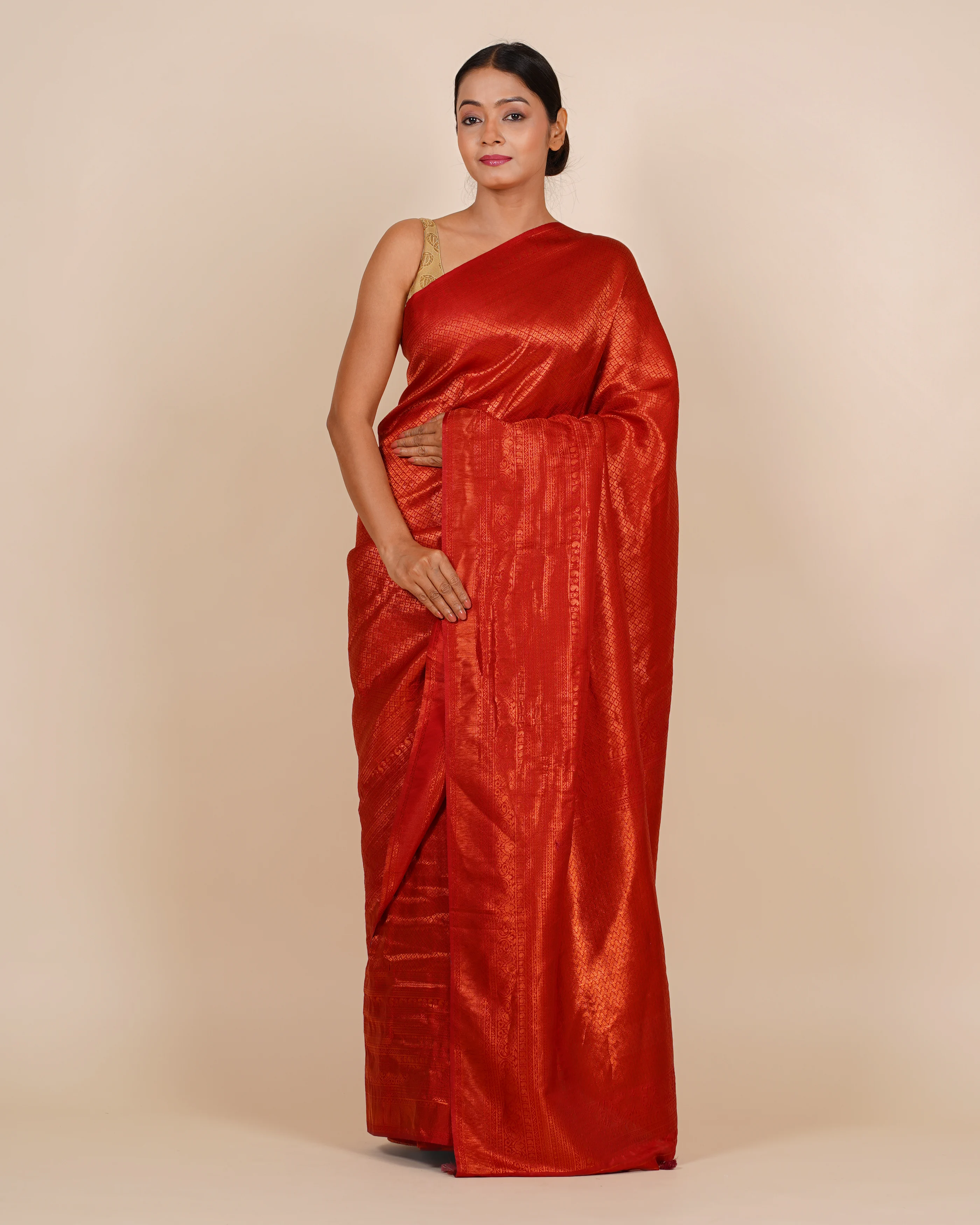 Evening Glam with Red Silk Saree