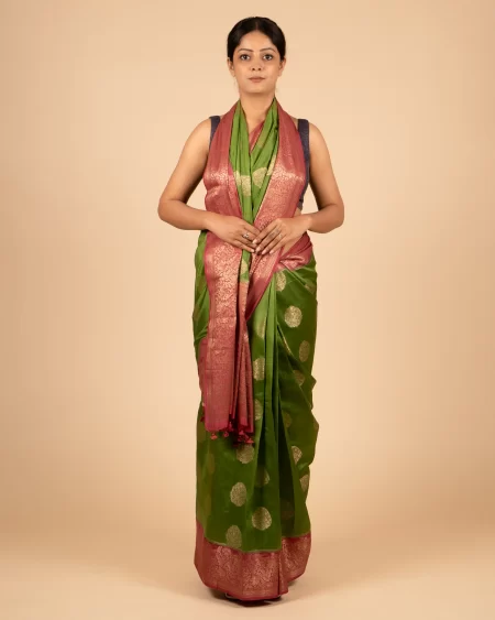 Everyday Comfort  Floral Light Green, Pista Chiniya Saree