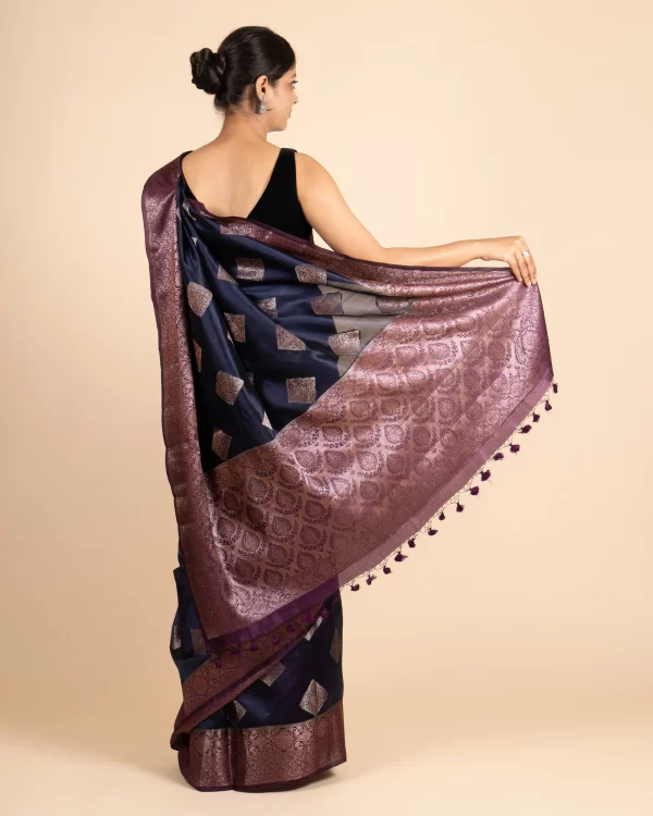 Everyday Comfort  Floral Weaving Navy Dupion Silk - Image 4