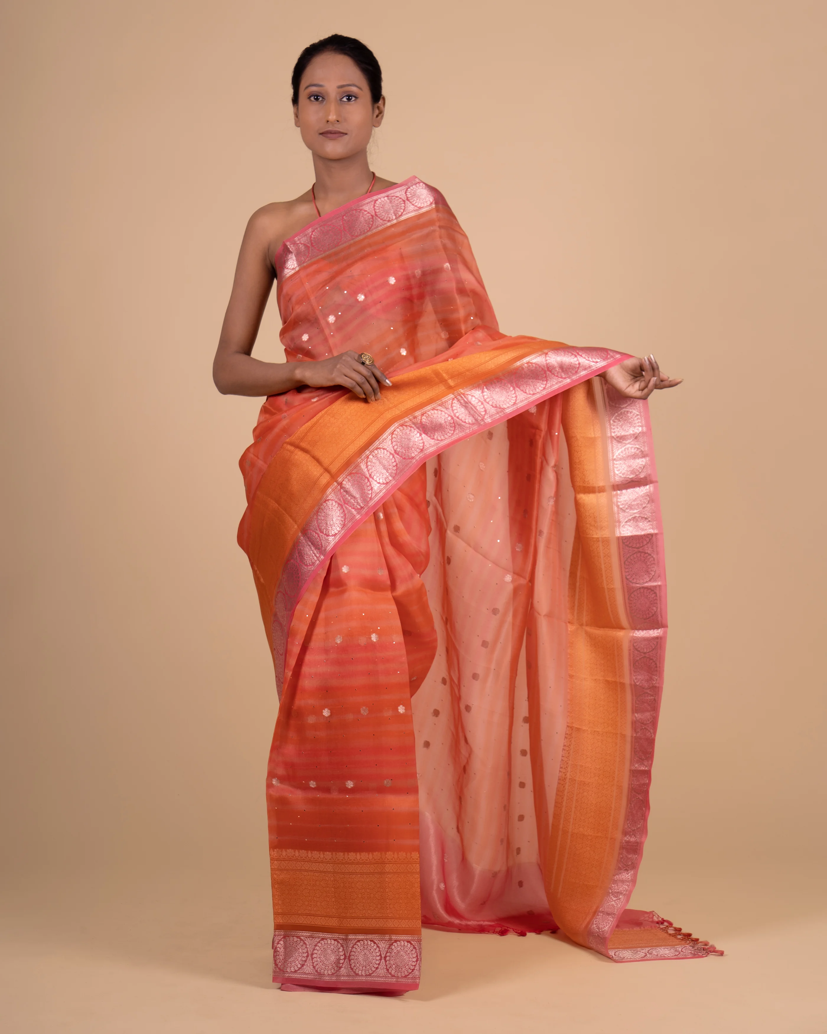 Pastel Dreams Light Orange Kora Saree