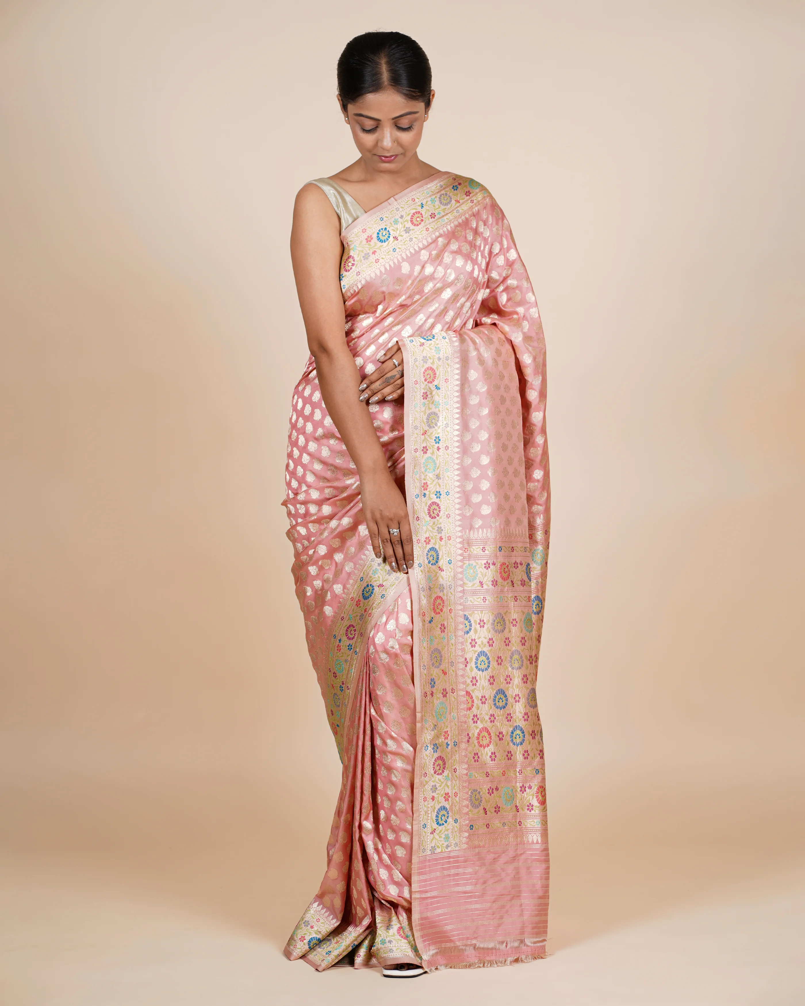 Heritage Silks Pisley & Butta Peach Pure Silk Saree