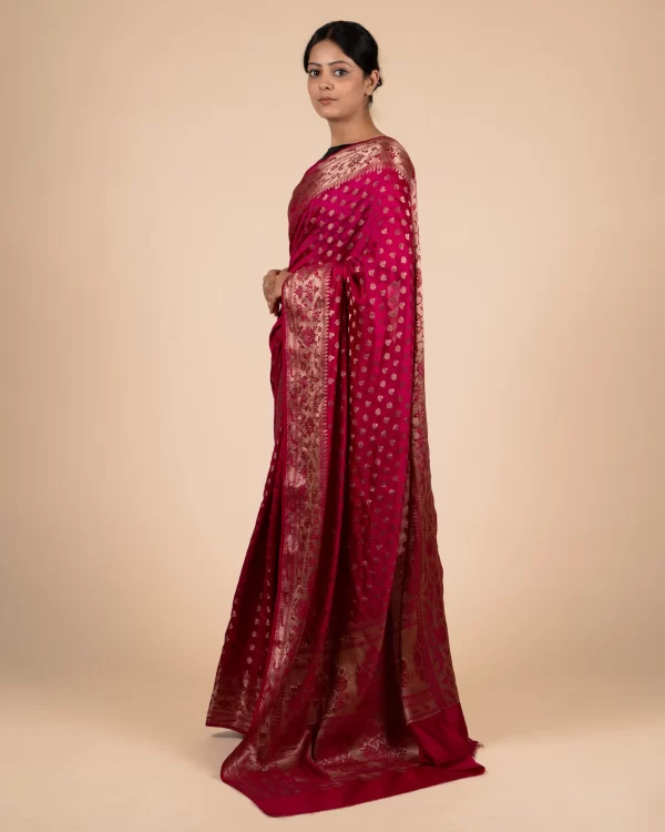 Evening Glam Floral Butis Rani Chiniya Saree - Image 3