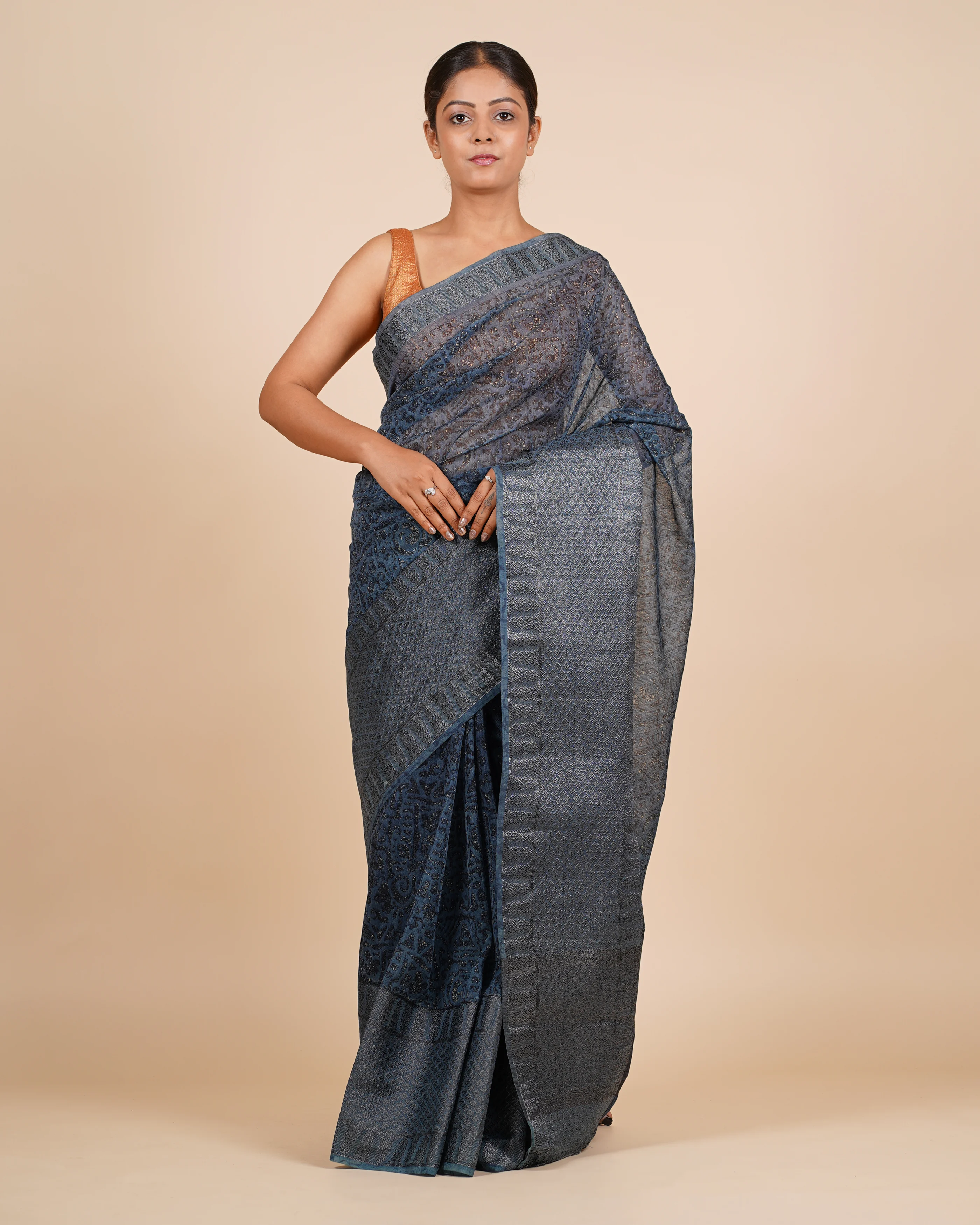 Everyday Comfort Prints Navy Jute Saree