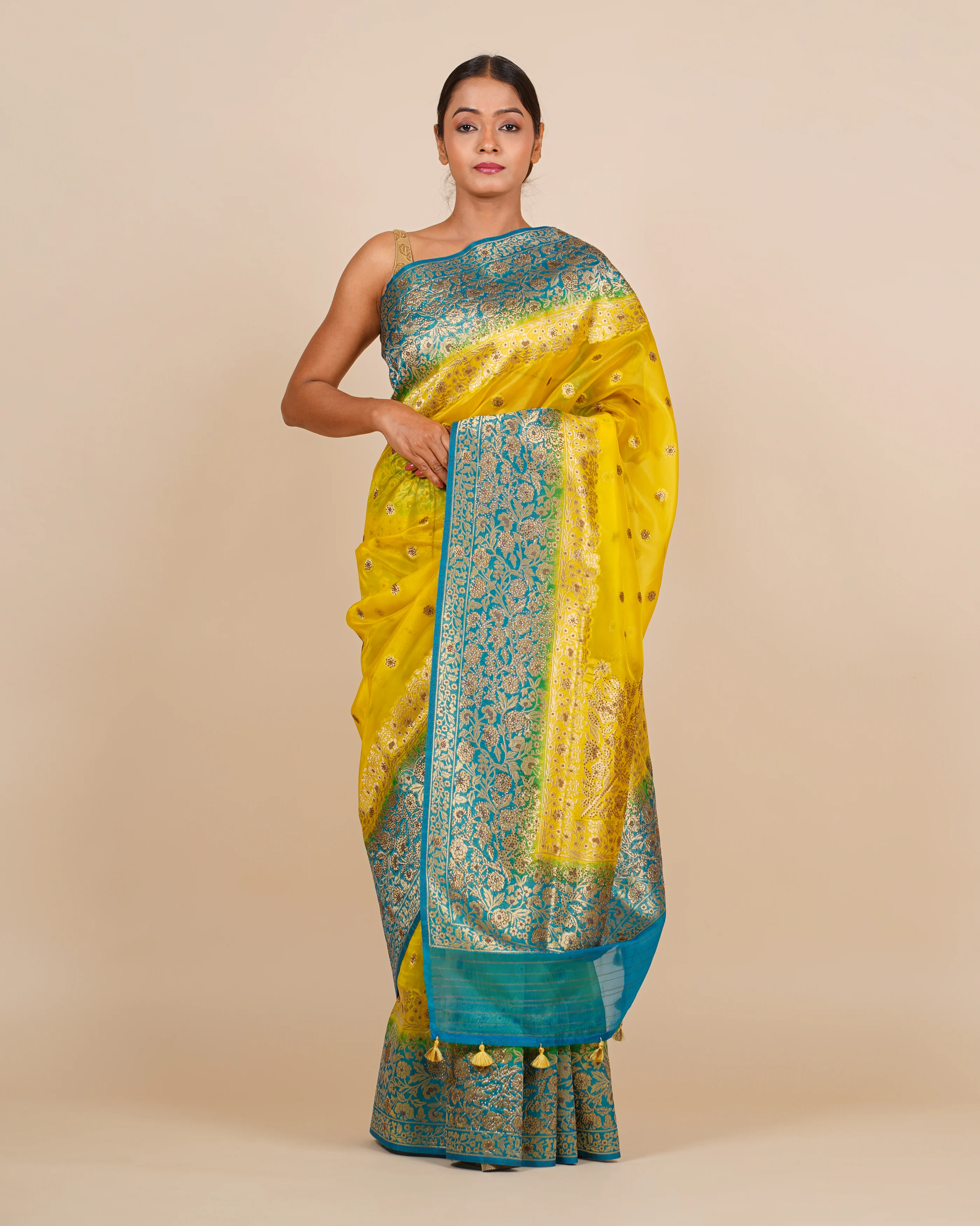 Evening Soirees Stone Work  Light Lemon Saree