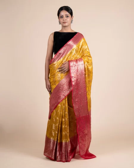 Evening Glam Floral Mustard Dupion Silk
