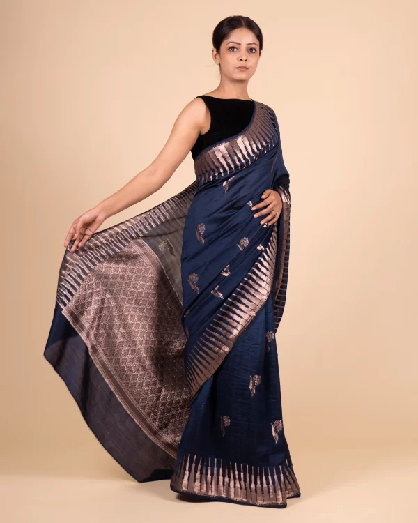 Evening Glam Floral German Blue Chiniya Saree
