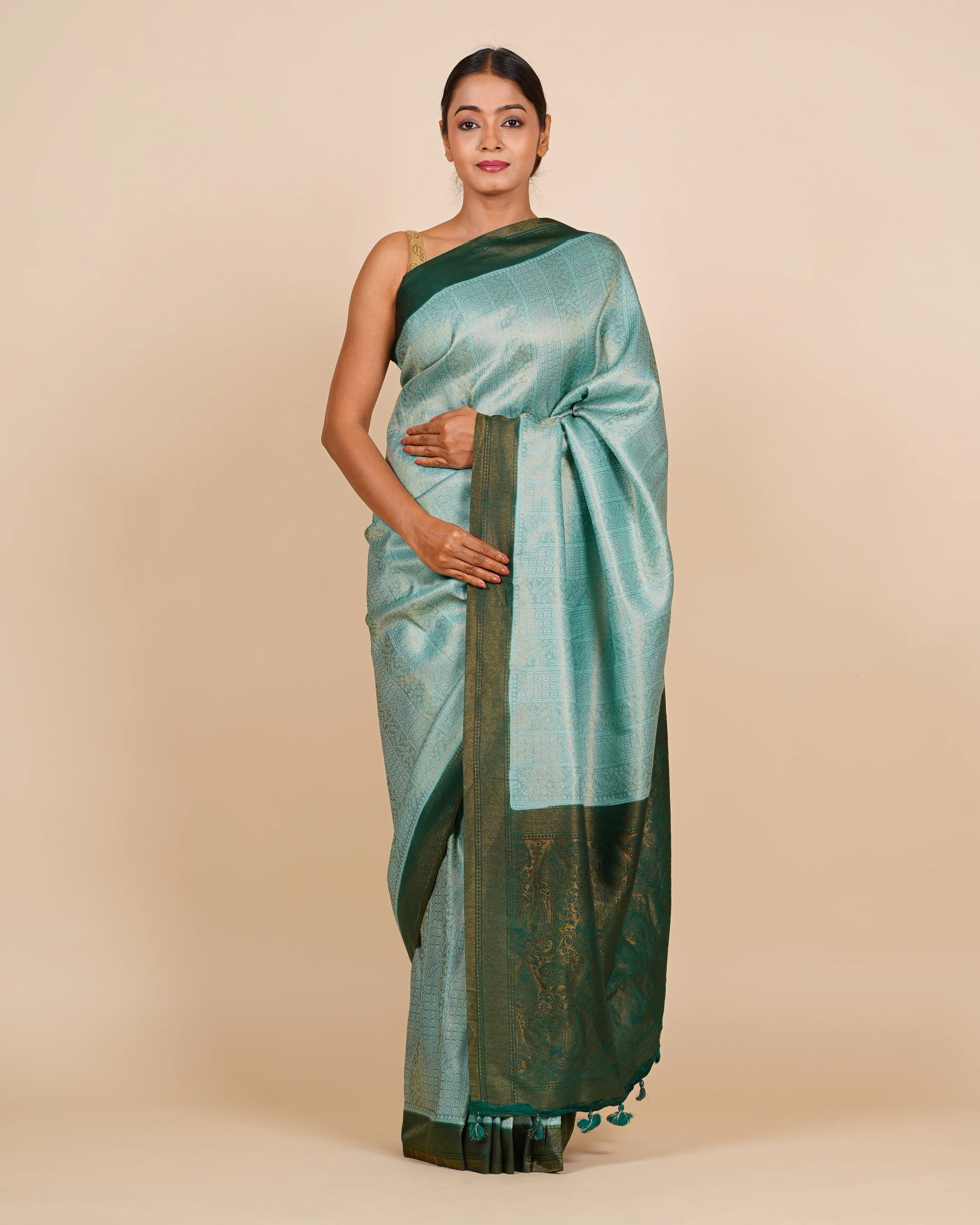 Evening Glam with Light Blue, Firozi Silk Saree