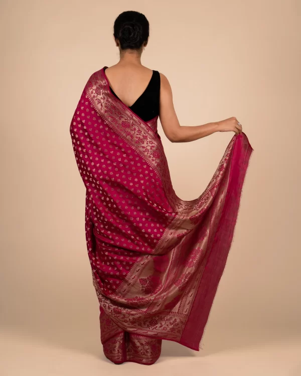 Evening Glam Floral Butis Rani Chiniya Saree - Image 5