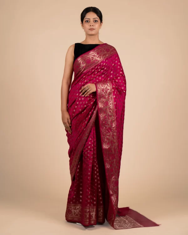 Evening Glam Floral Butis Rani Chiniya Saree