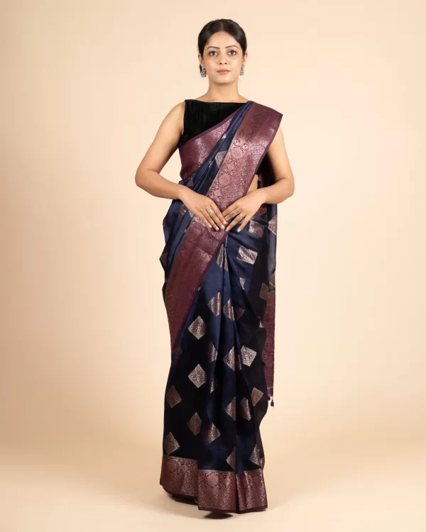Everyday Comfort  Floral Weaving Navy Dupion Silk