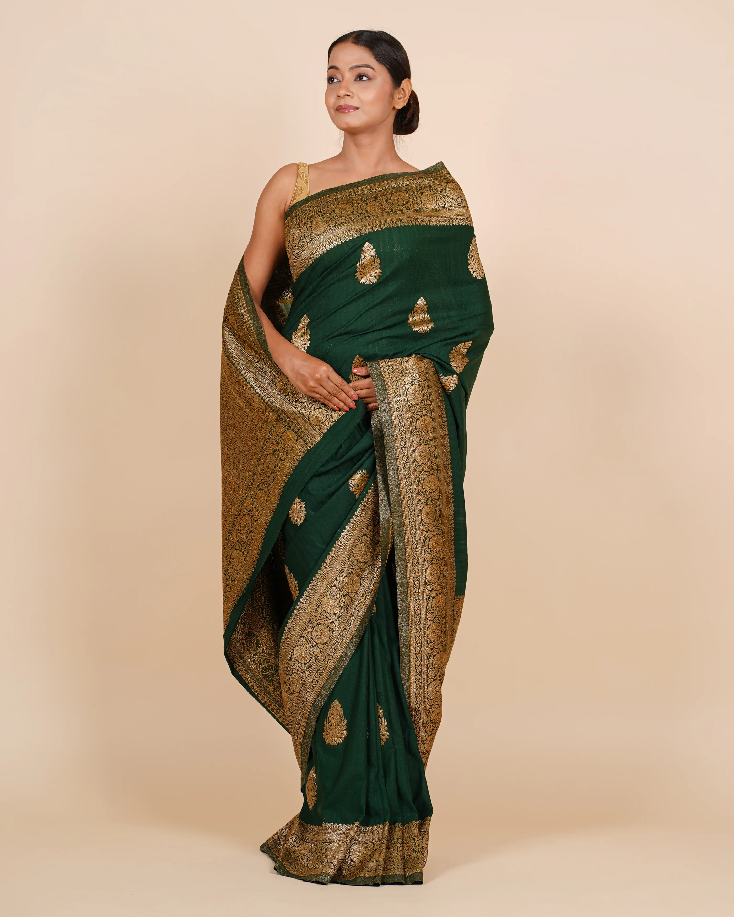Evening Glam with Bottle Green Viscose Saree