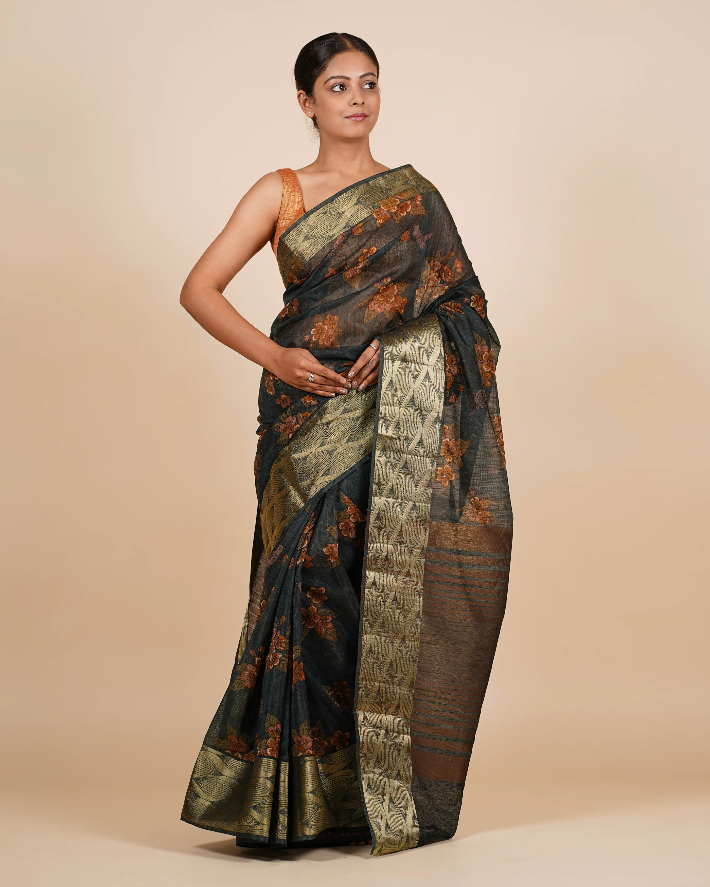 Everyday Comfort Floral Print Dusty Green Saree