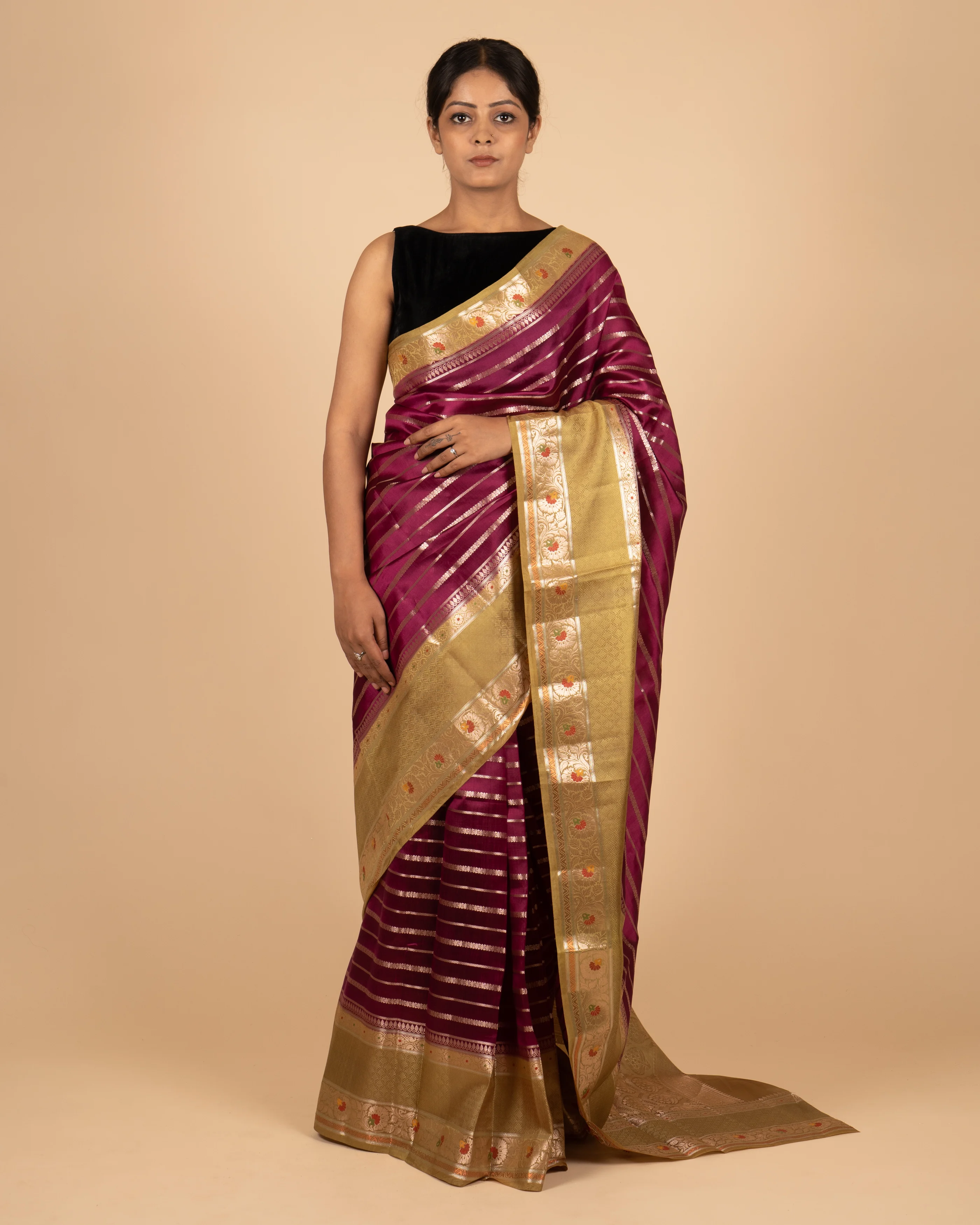 Evening Glam Floral Wine Dupion Saree