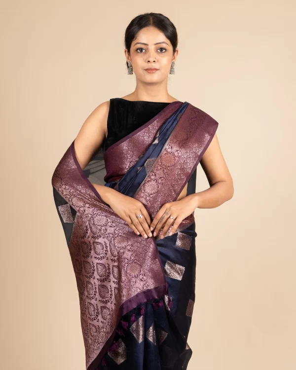 Everyday Comfort  Floral Weaving Navy Dupion Silk - Image 5
