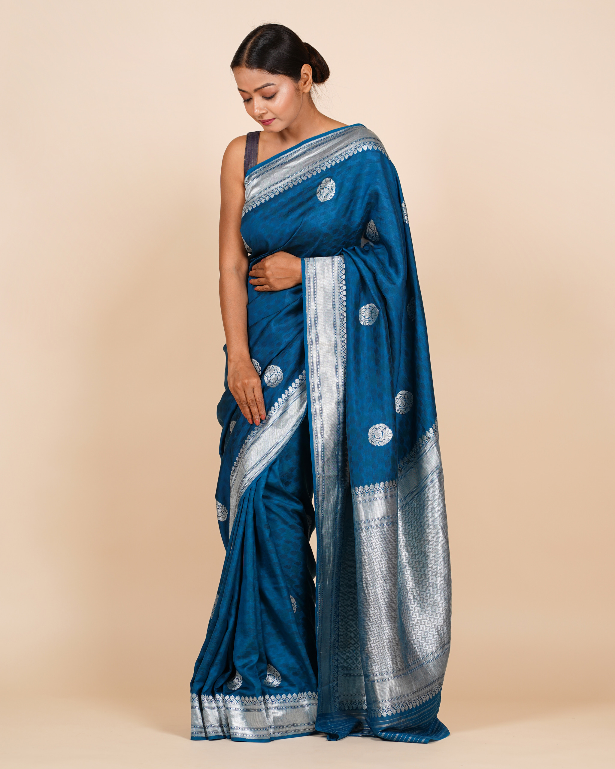 Heritage German Blue Katan Silk Saree