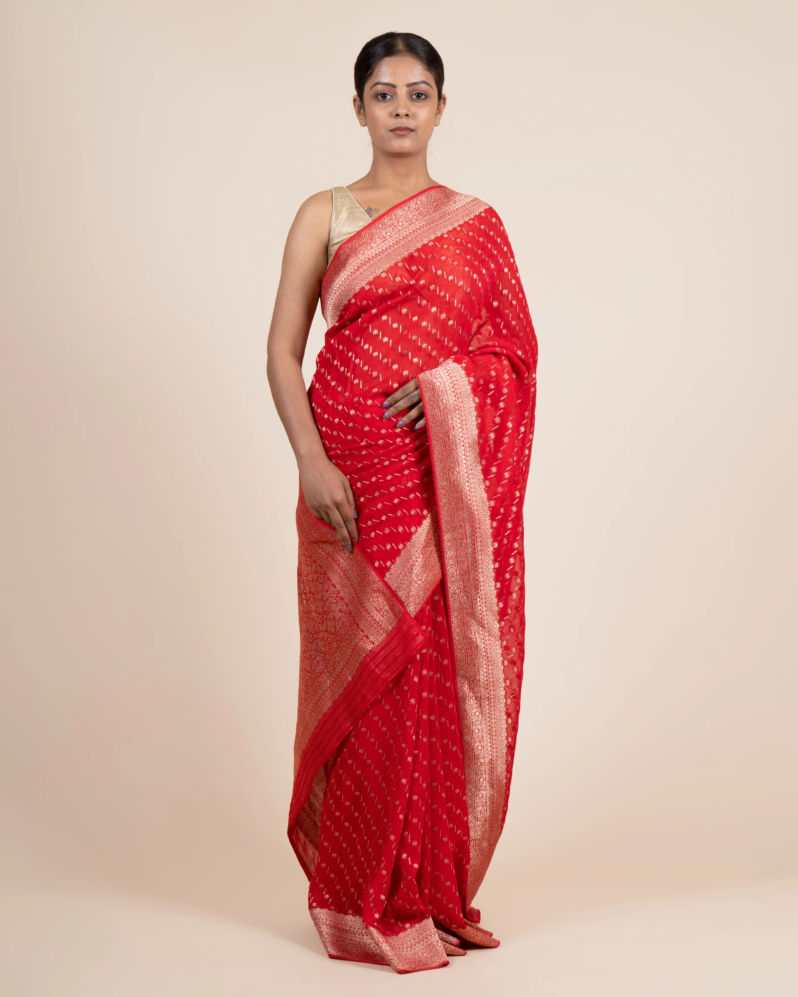 Evening Glam Red Viscose Saree