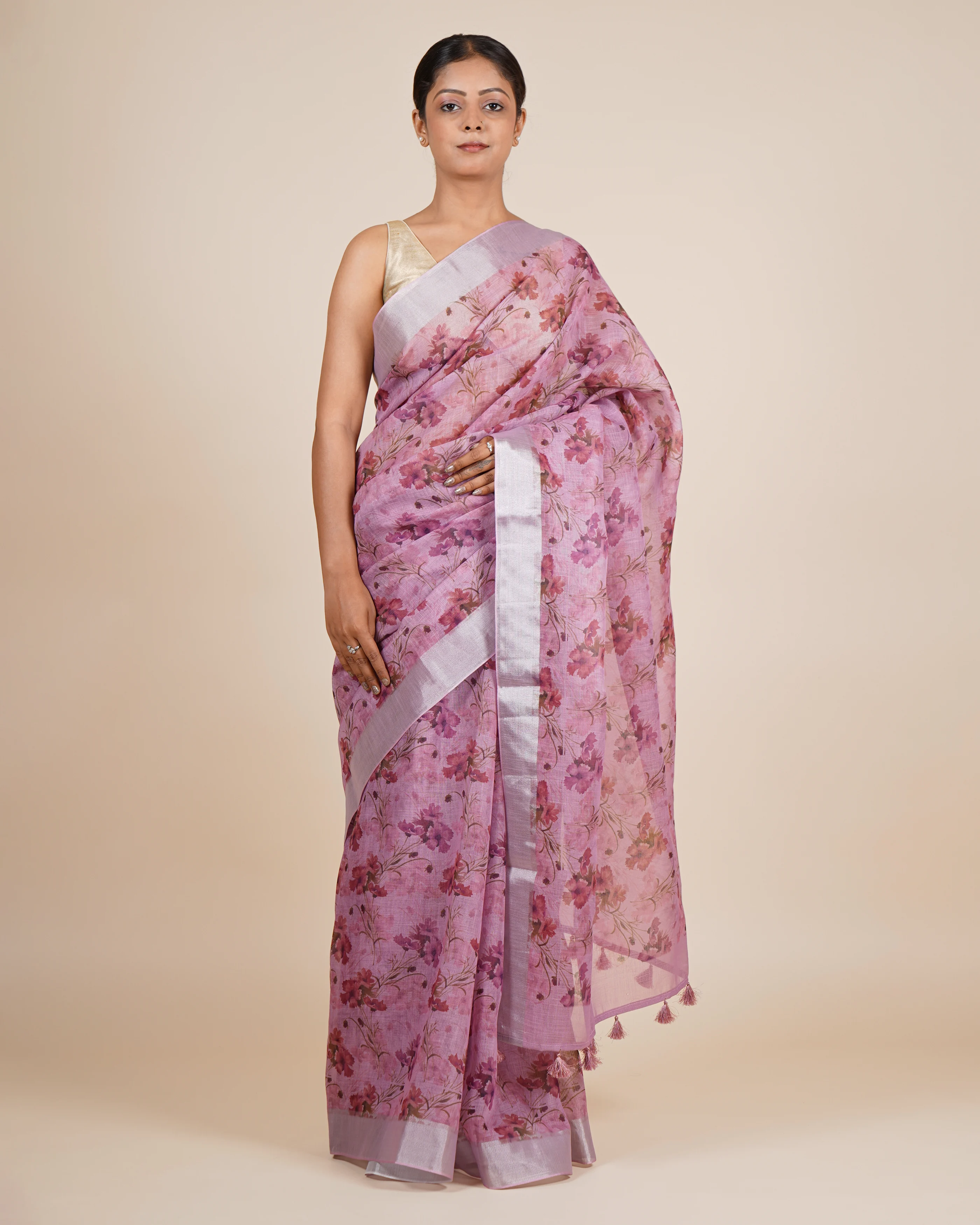 Everyday Comfort Floral Pink Linen Saree