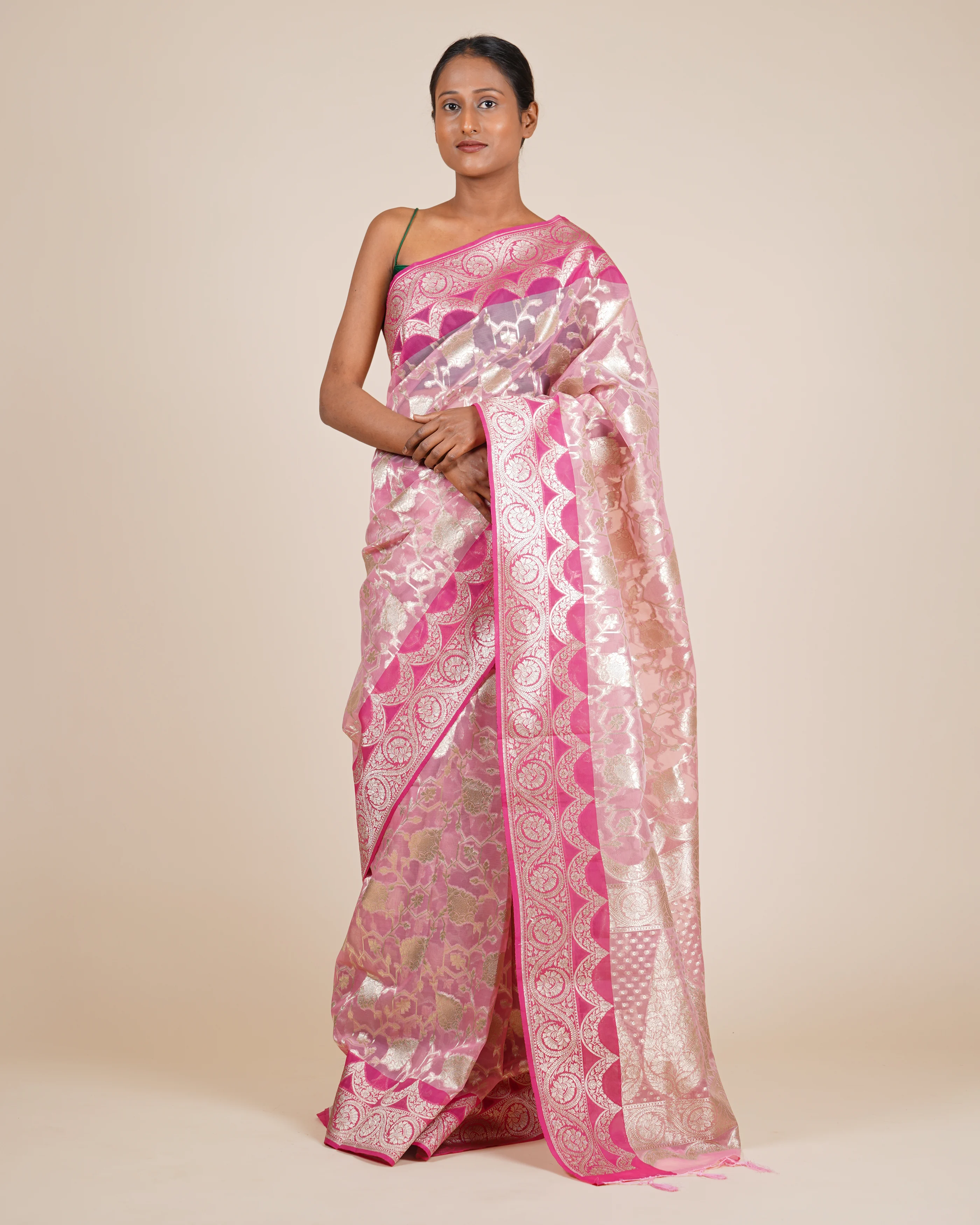 Pastel Dreams Pink Kora Saree