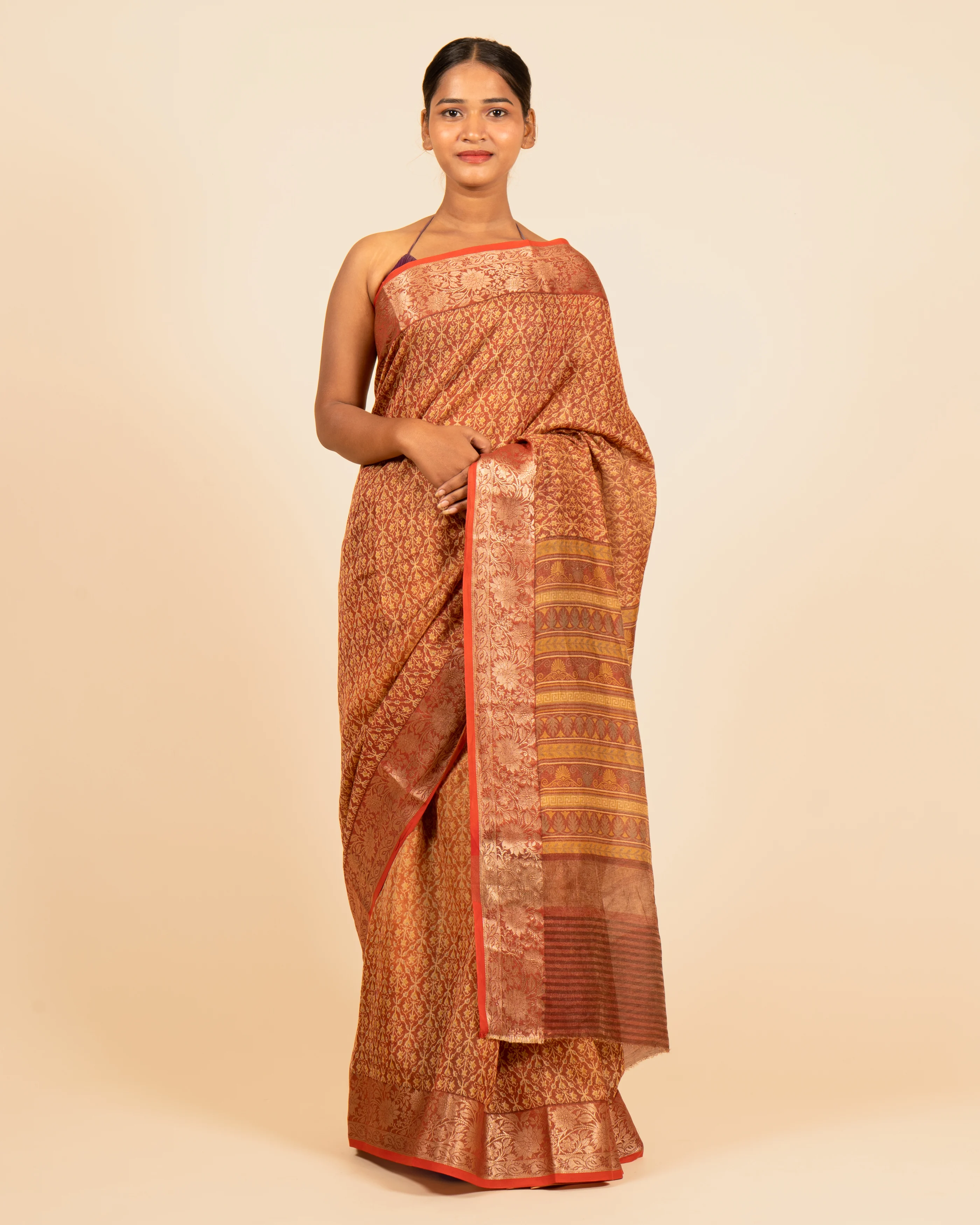 Everyday Comfort Prints Maroon Tissue Saree