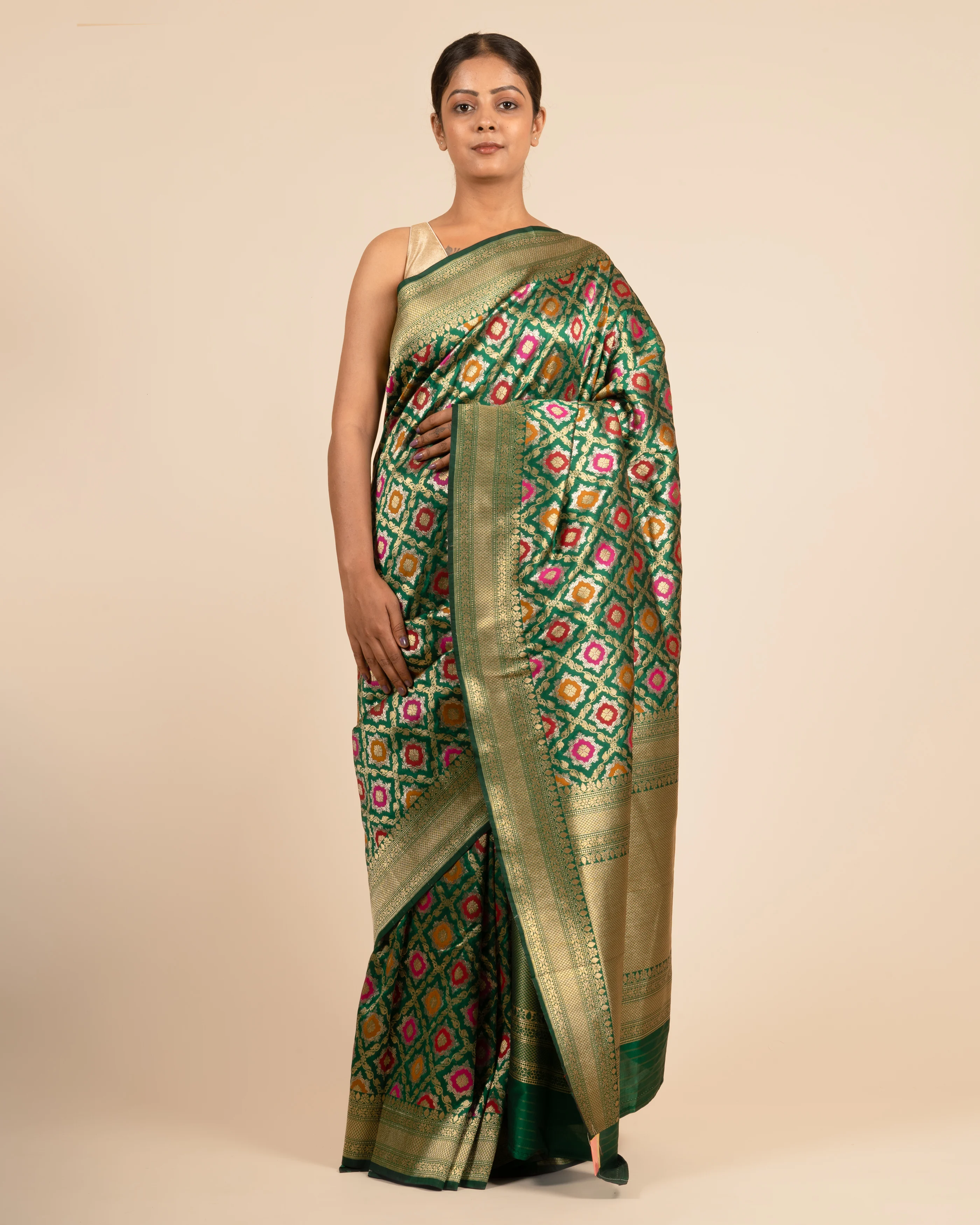 Everning Glam Bottle Green Silk Saree
