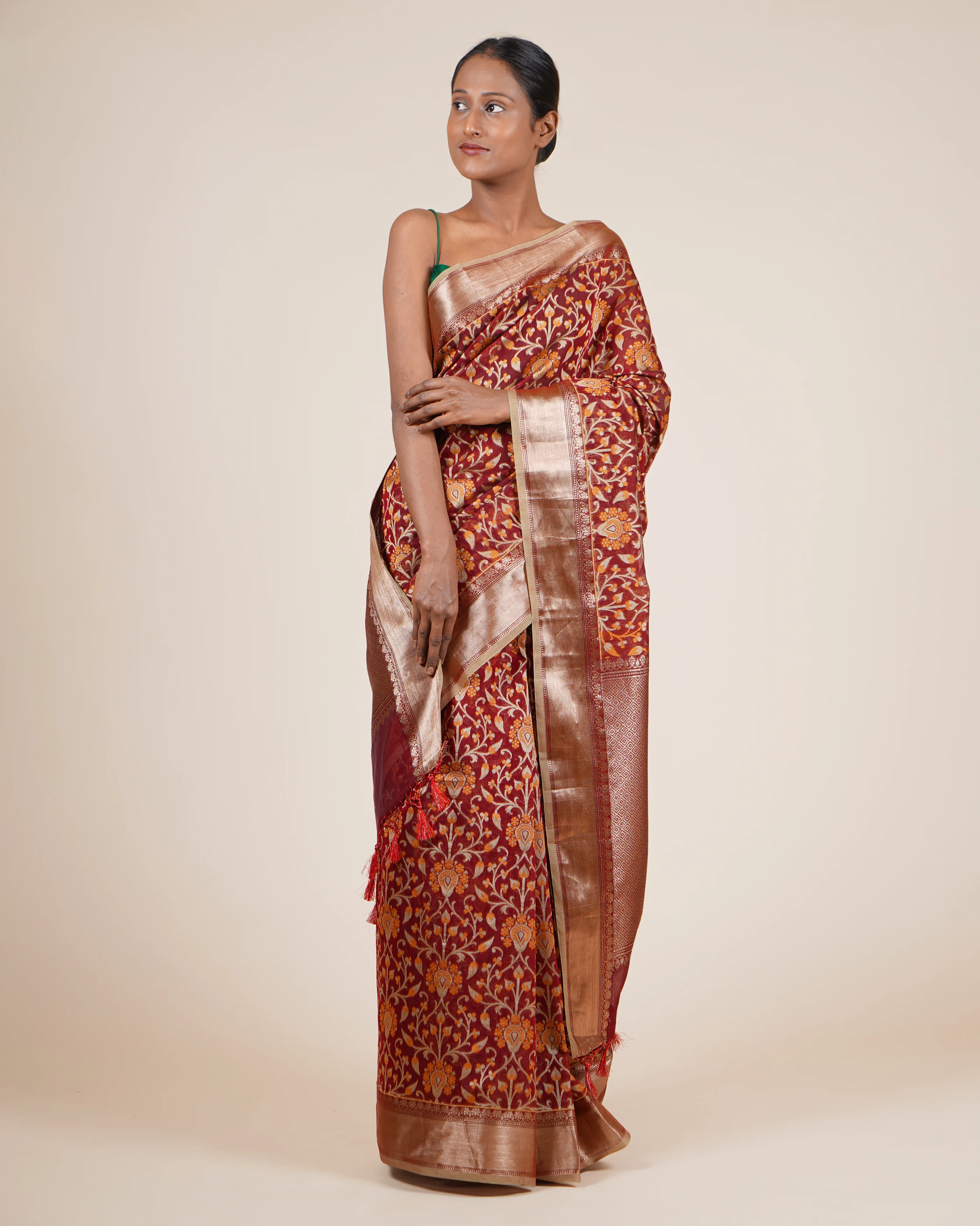 Soft Organza Floral Jaal Red Cotton Saree