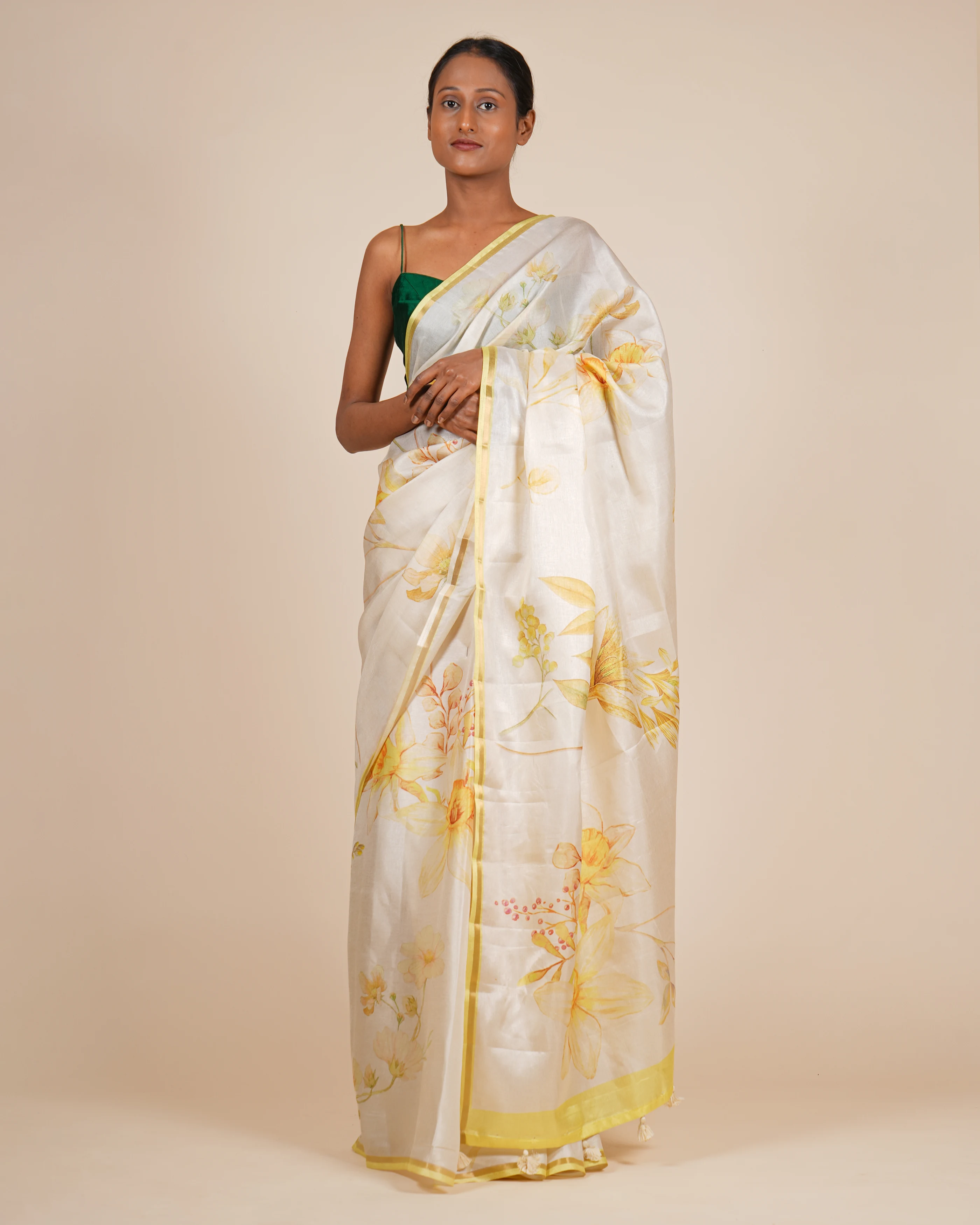 Couture & Designer Floral White Tusser Saree
