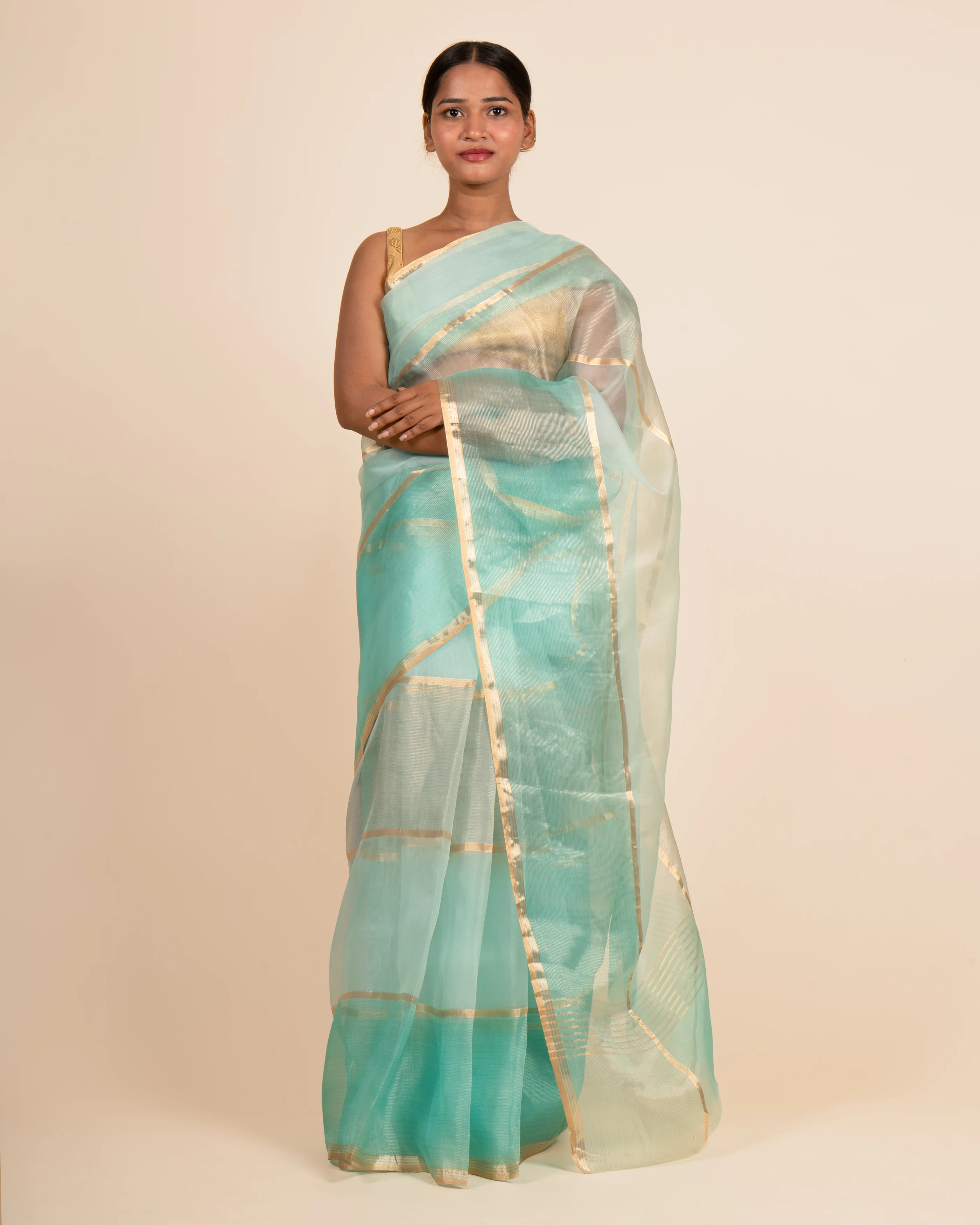 Pastel Dreams Light Blue, Firozi Kora Saree