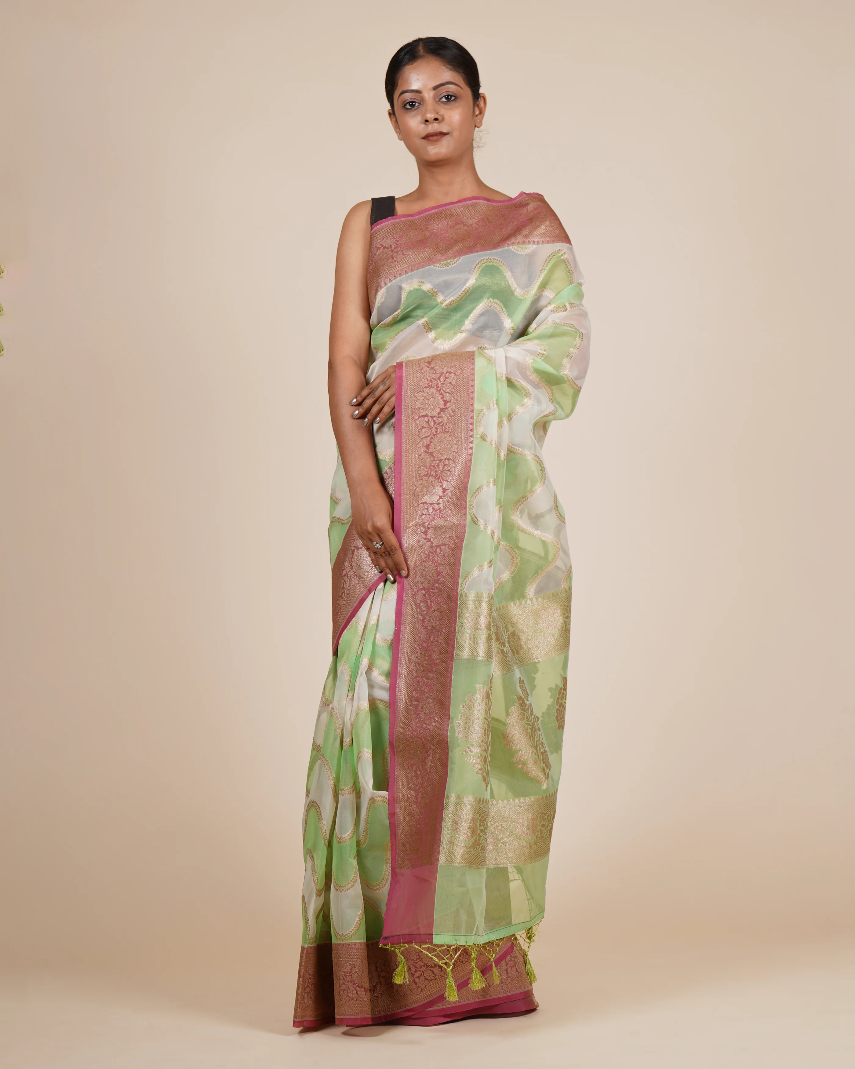 Pastel Dreams Light Lemon Kora Saree