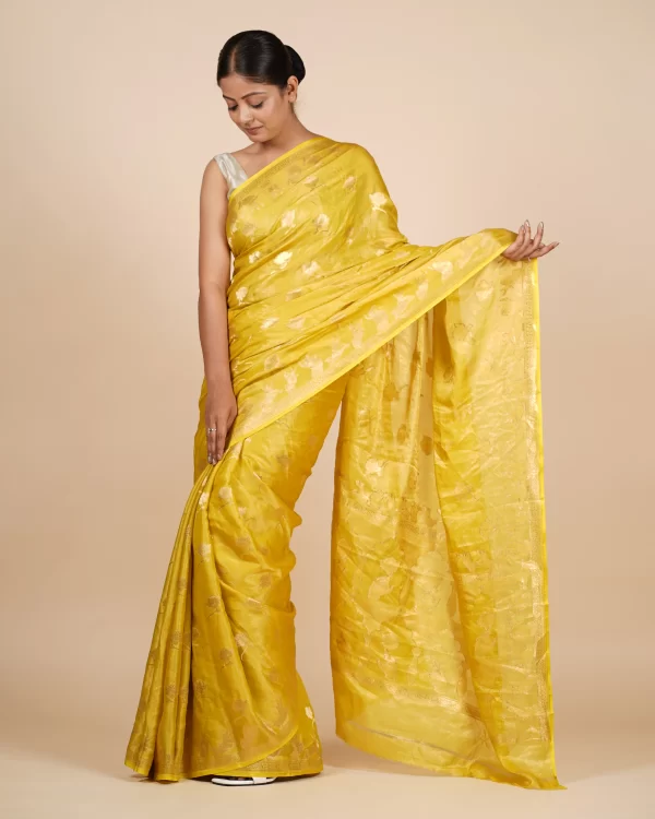 Evening Glam Floral Buta Bottle Green Dupion Saree