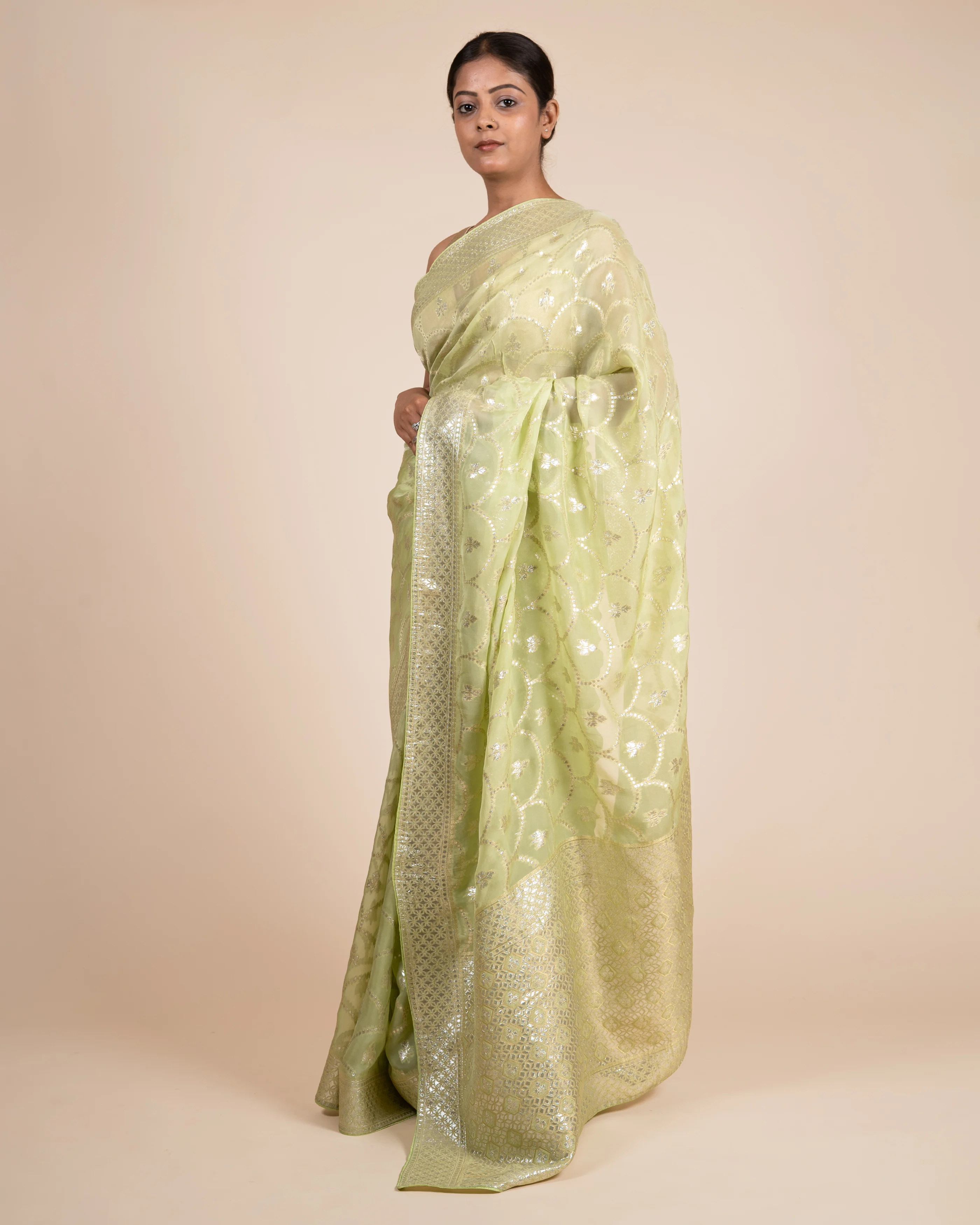 Pastel Dreams Light Lemon Kora Saree