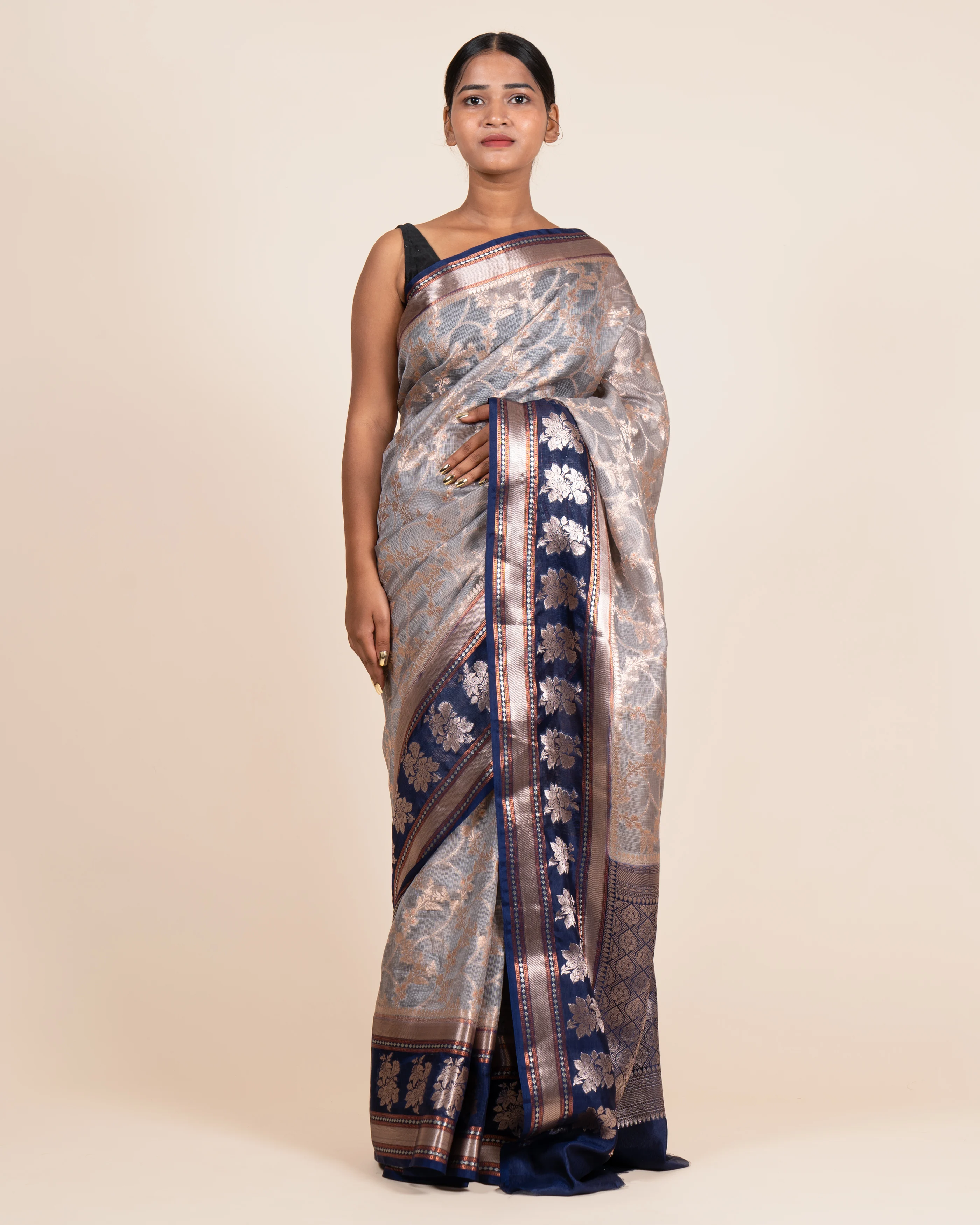 Everyday Comfort Grey with Silk Kota Saree