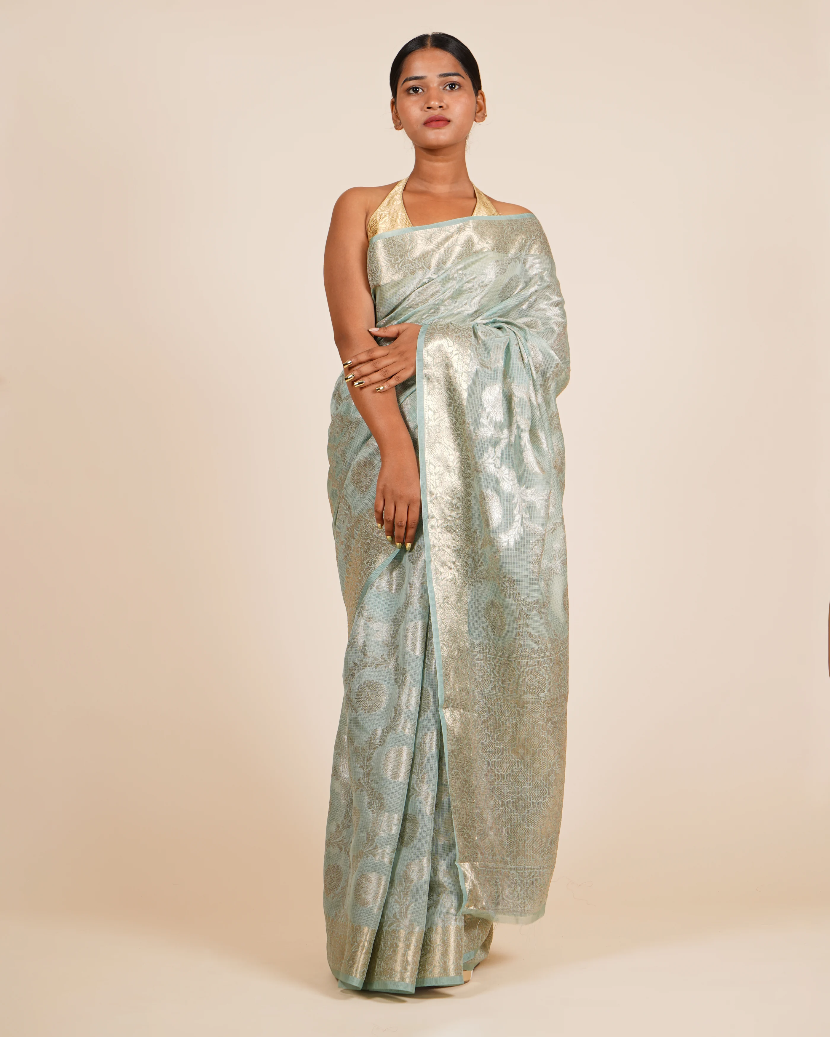 Everyday Comfort Floral Jaal Dusty Blue Cotton Saree